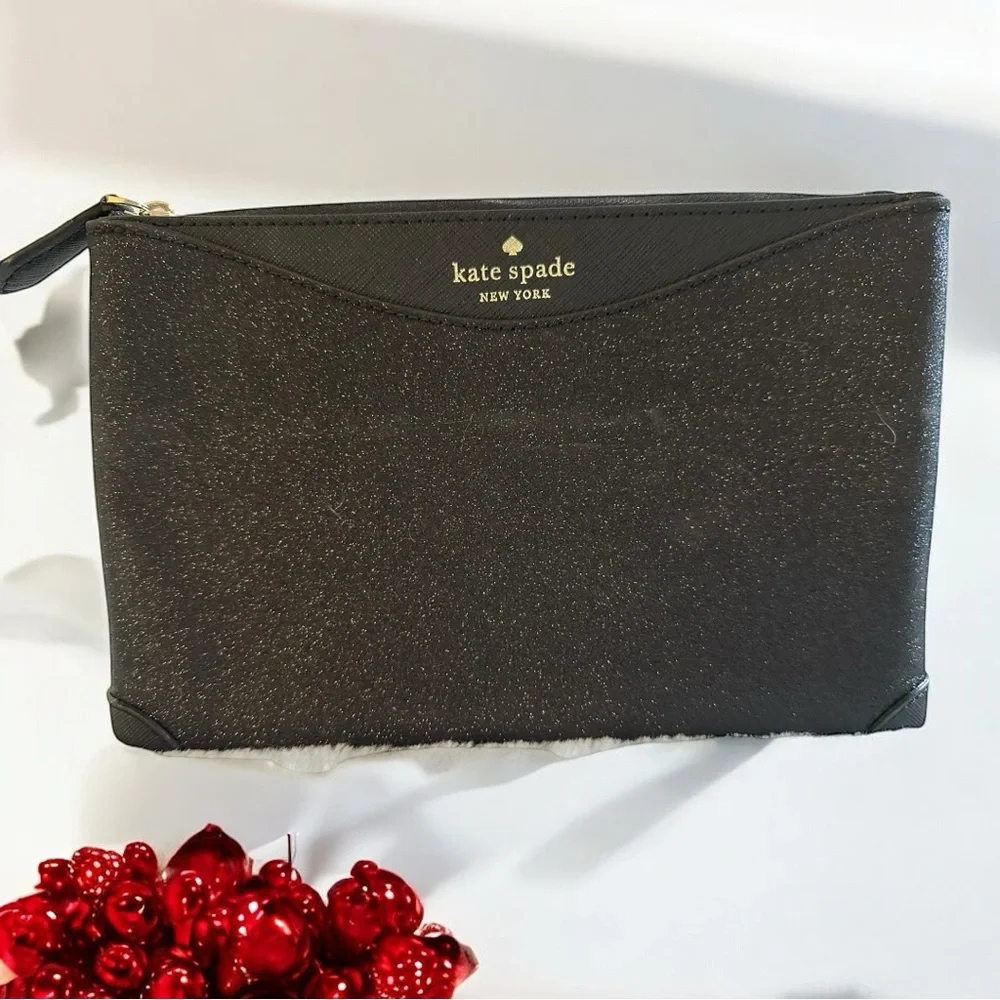 Kate Spade Black Shinny Glitter Small Coin Purse Wallet Signature Spade Lining - Picture 1 of 5